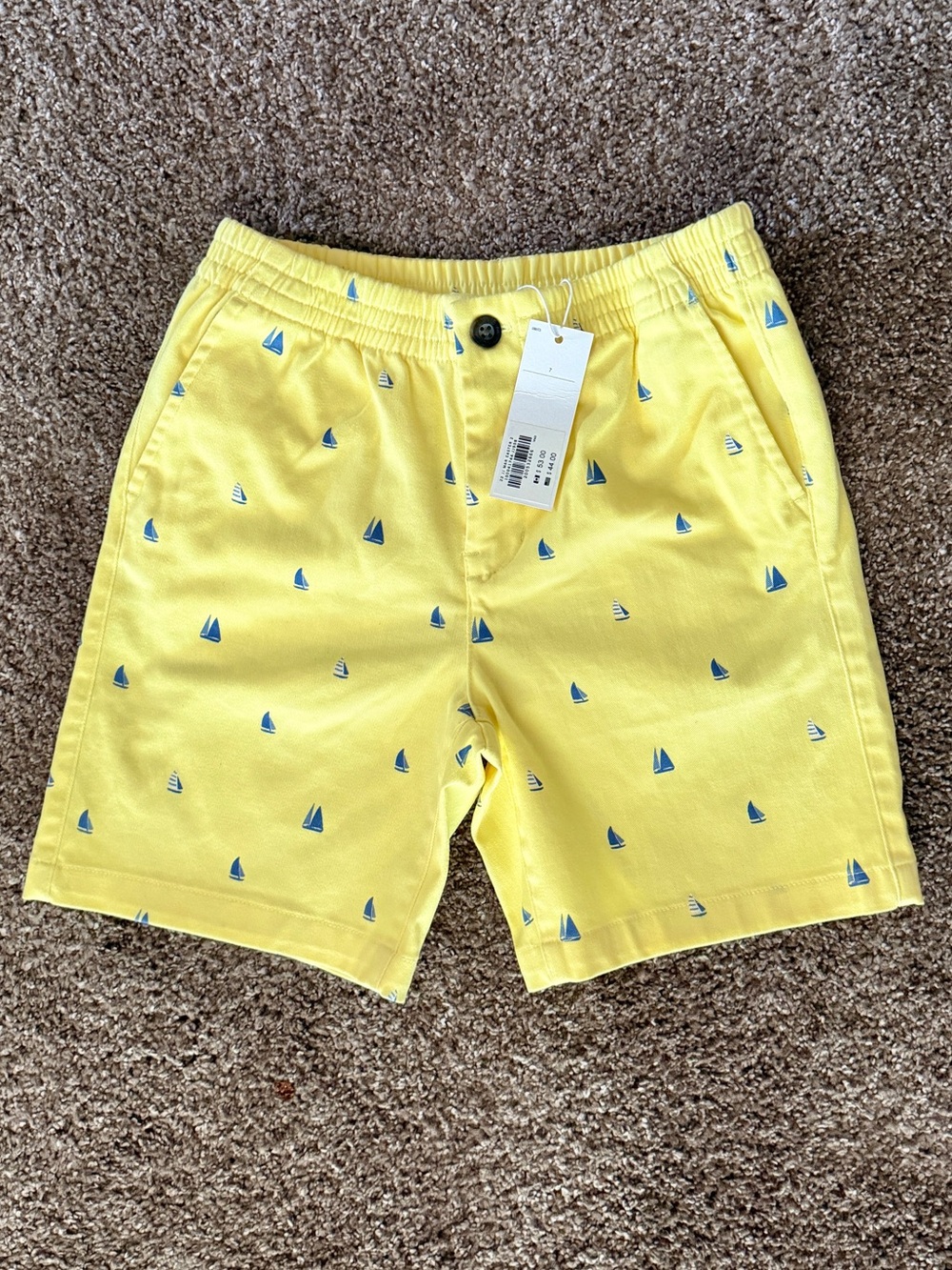 NWT Janie and Jack Boys 7 Yellow Sailboat Twill Shorts